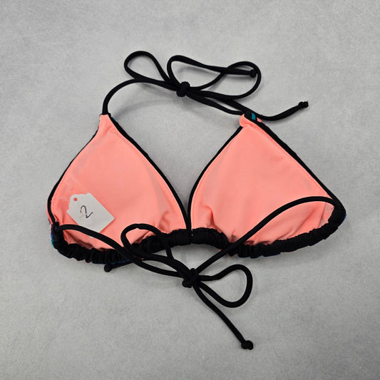 Black Embroidered Stud Padded Tie Beach Sports Bikini Bralette Swim Top S Small