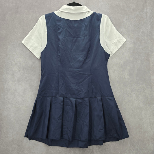 iEFiEL Blue White Short Sleeve Button Down Uniform 3 in 1 Top Medium