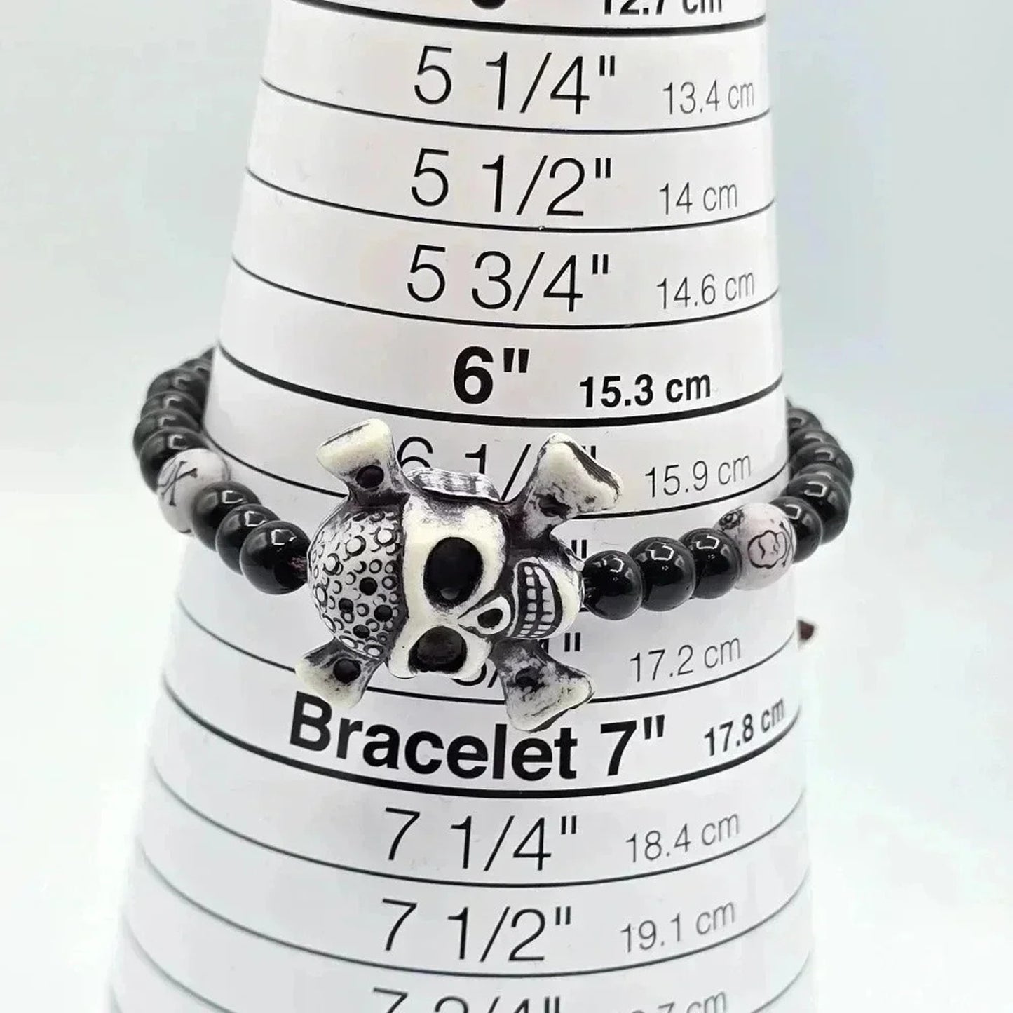 Skull Black Bead Braided Rope Bracelet Adjustable Goth Halloween B5