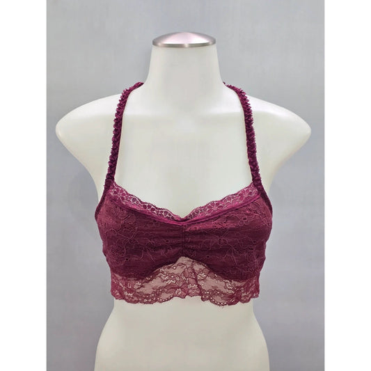 Burgundy Red Rust Lace Floral Dainty Whimsy Romantic Boudoir Bralette Small