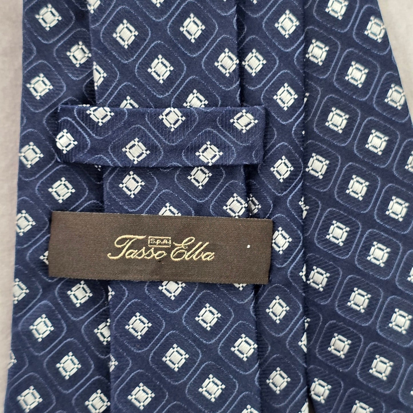 Tasso Elba Blue Gray Diamond Geometric Executive Floral Silk Neck Tie Men's
