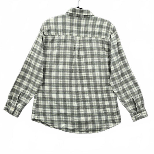 Faded Glory Gray Plaid Stripe Long Sleeve Flannel Button Up Top Shirt Medium
