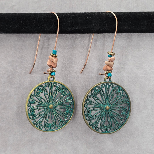 Zara Blue Circle Floral Dangle Bead Hoop Hook Earrings Fashion Jewelry JB8-1