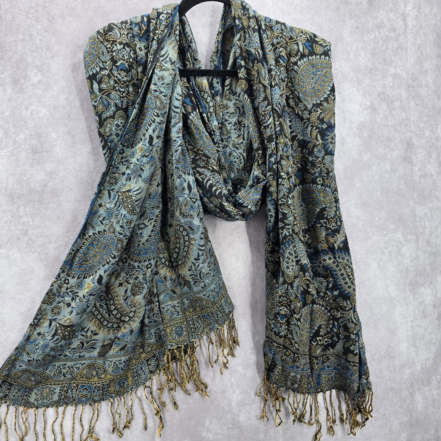 SJ Collection Blue Floral Pashmina Fringe Floral Long Shawl Scarves Wrap Scarf