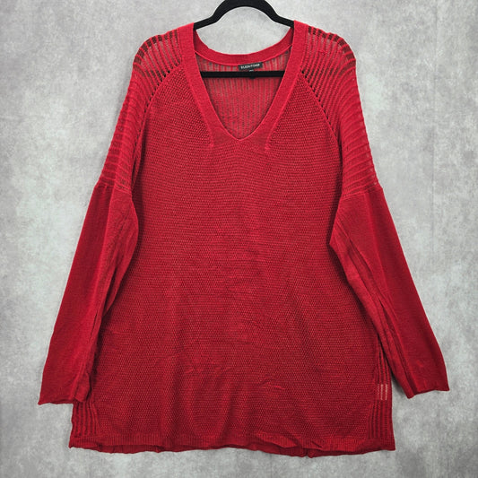 Eileen Fisher Red Merino Wool Mini Stitch Tunic Sweater Pullover XL Extra Large