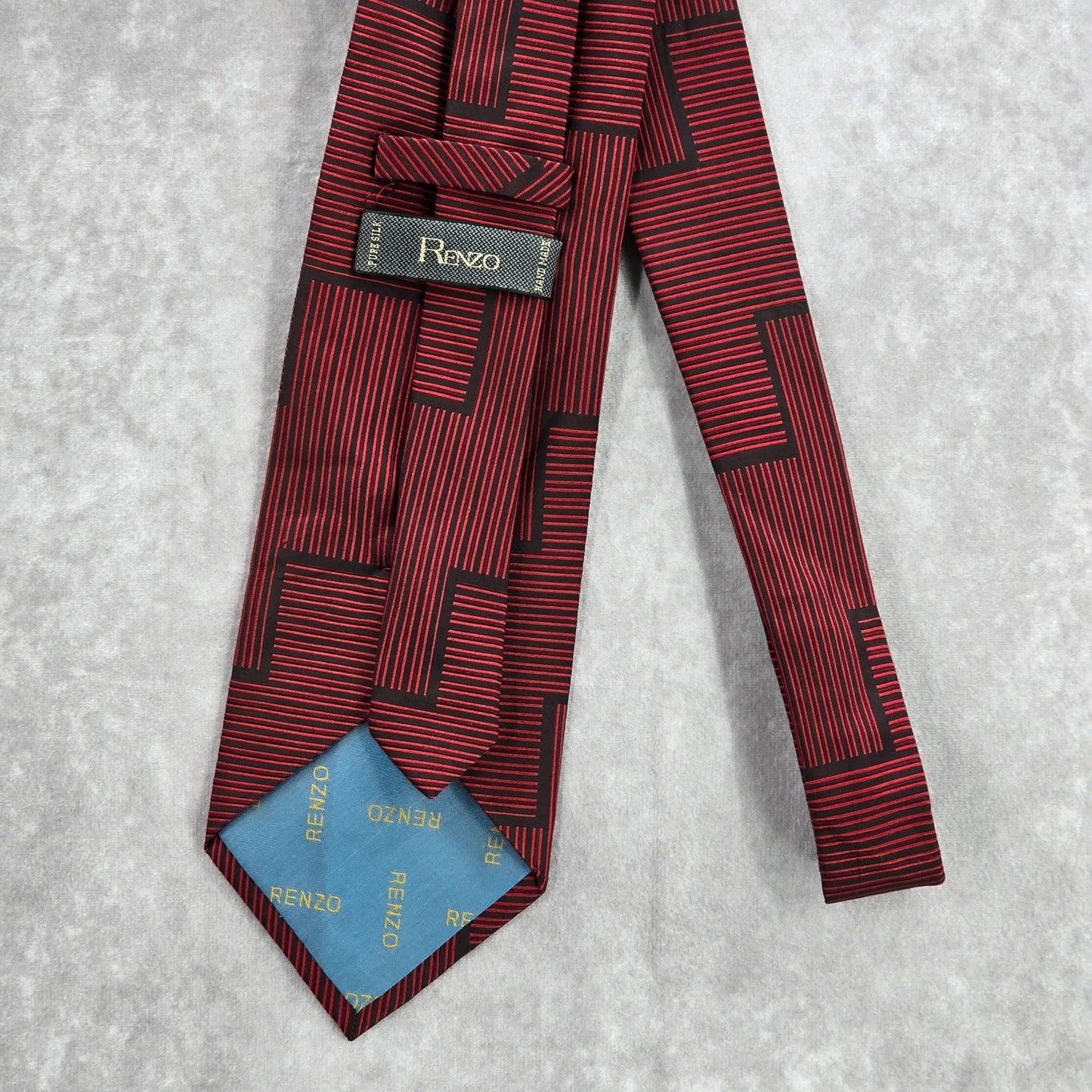 Renzo Red Navy Blue Stripe Pure 100% Silk Handmade Executive Men's Neck Tie