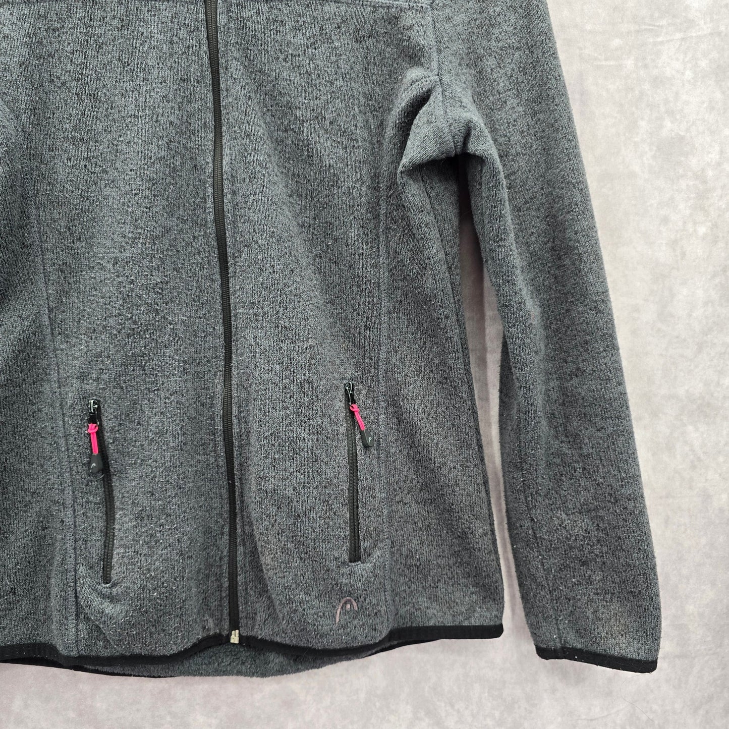Head Gray Zipper Fleece Sweater Long Sleeve Cardigan Jacket Medium