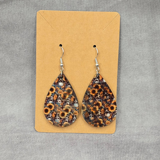 Skull Sunflower Halloween Teardrop Hook Handmade Earrings JB1E2