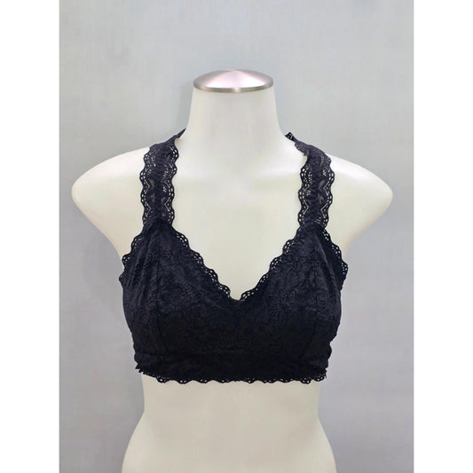 Felina Black Racerback Lace Floral Dark Boudoir Romantic Bralette Medium