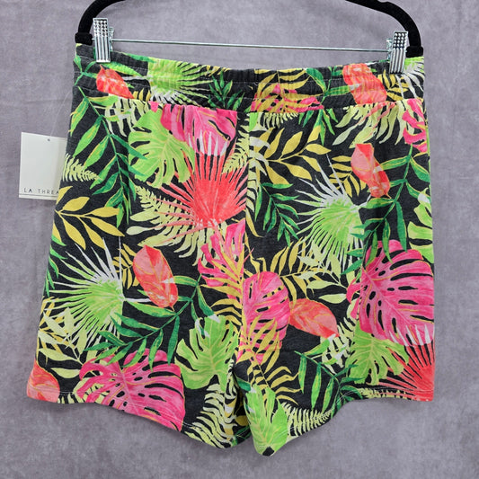 LA Threads Green Tropical Floral Stretch Bottoms Pants Shorts Large