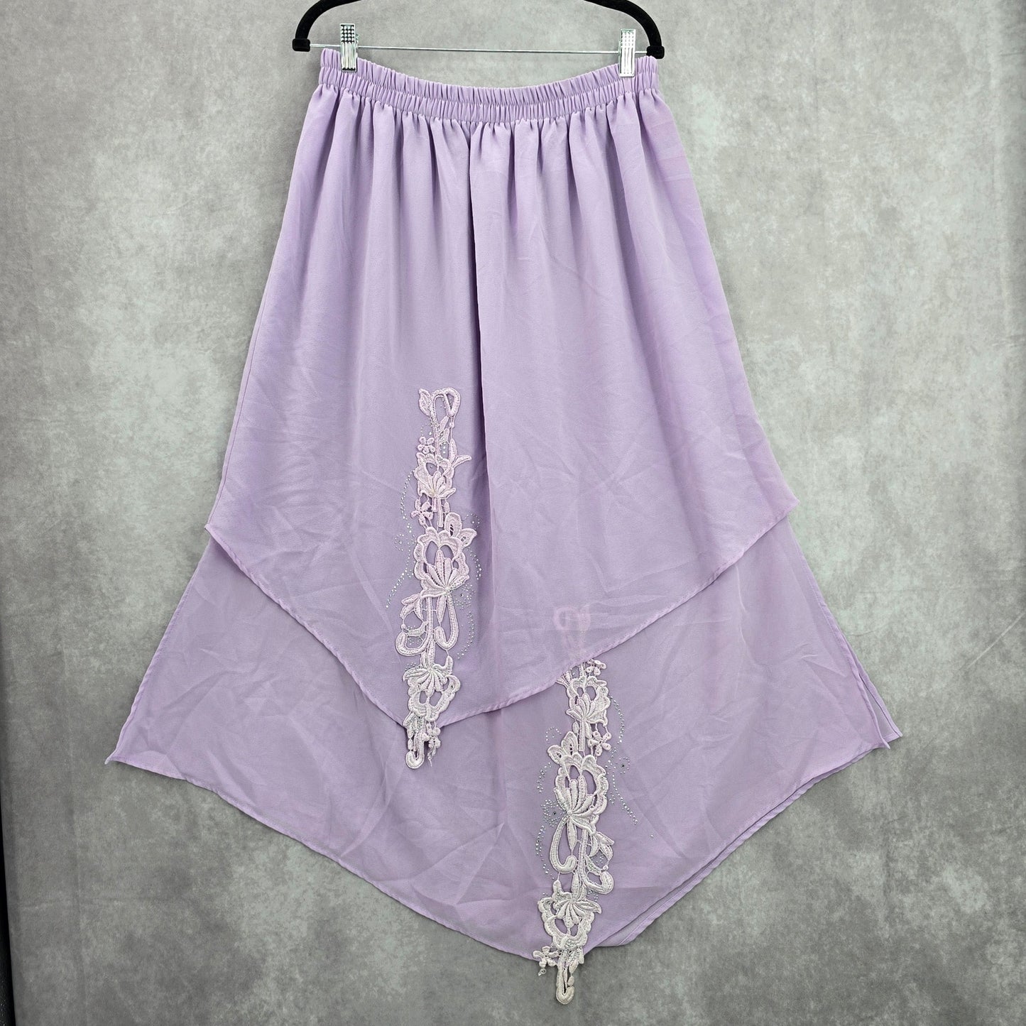 Purple Lace Asymmetrical Rhinestone Lace Cottage Retro Skirt Plus 4XL