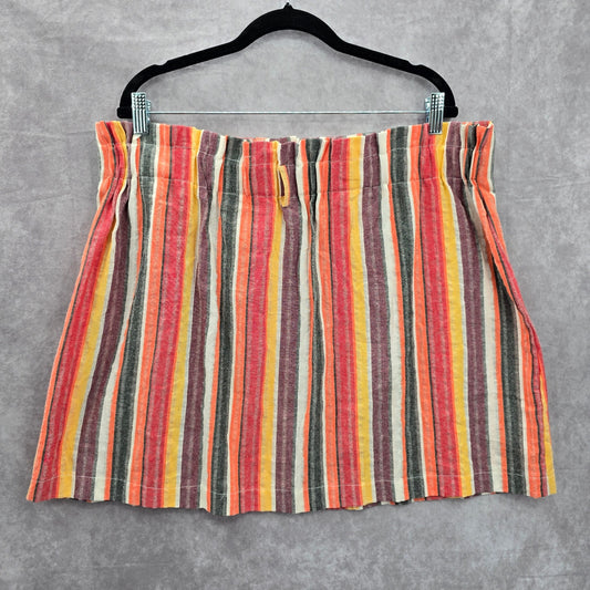 Orange Gray Y2K Retro Indie Mini Cotton Button Stripe Skirt Plus 2XL