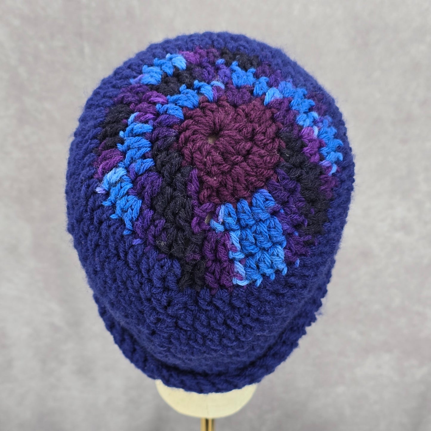 Blue Purple Crochet Knit Bucket Cap Hat Fun Vintage Y2K Funky Beanie