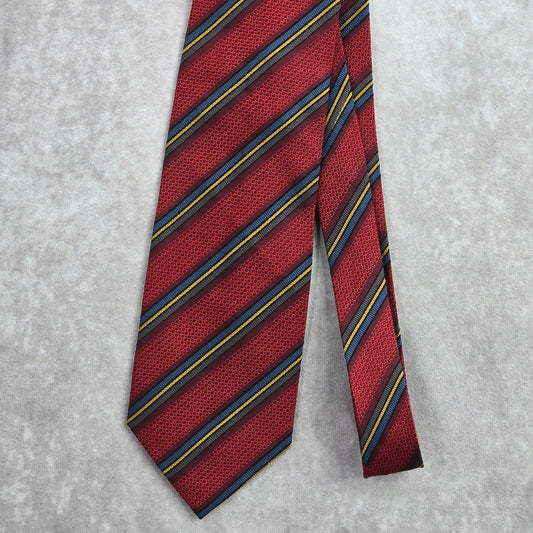 Daniel De Fasson Studio Red Blue Stripe Plaid 100% Silk Men's Neck Tie NWOT