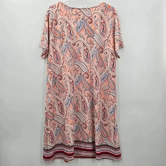 Kim Rogers Pink Floral Short Sleeve Paisley Knee Length Dress Curvy Plus 1XL