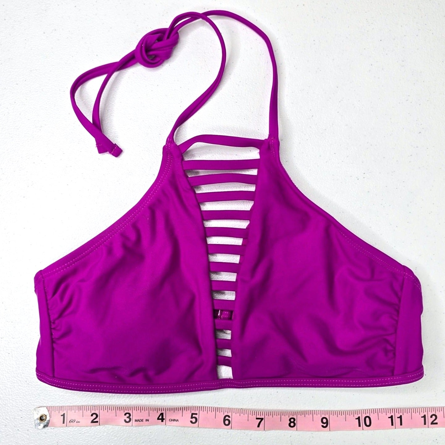 Purple High Neck Y2K Mermaid Barbie 90s Boho Halter Bikini Top Swimwear S