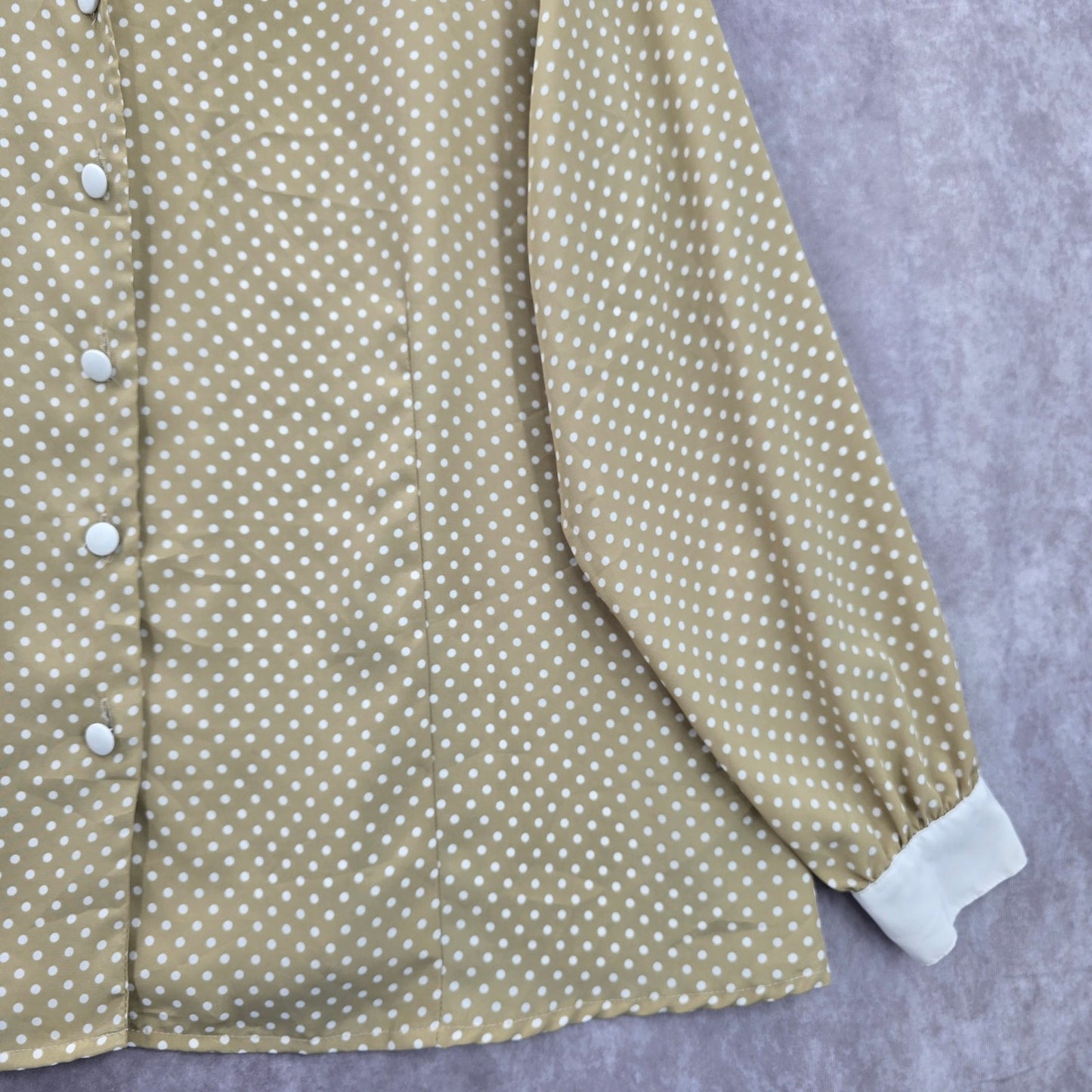 Notations Cream Tan White Polka Dot Button Retro Padded Top Blouse Plus 18W