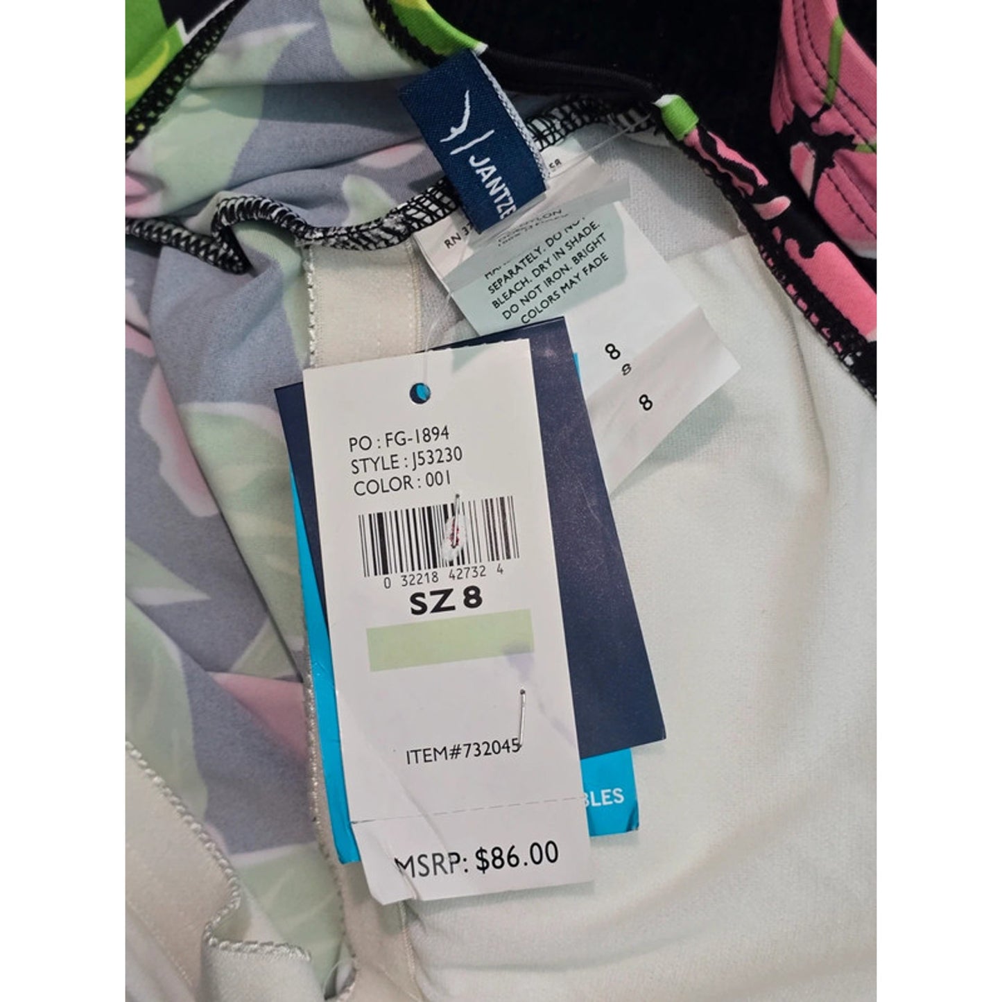 Jantzen Black Floral Tropical Sleeveless Tank Top Medium 8