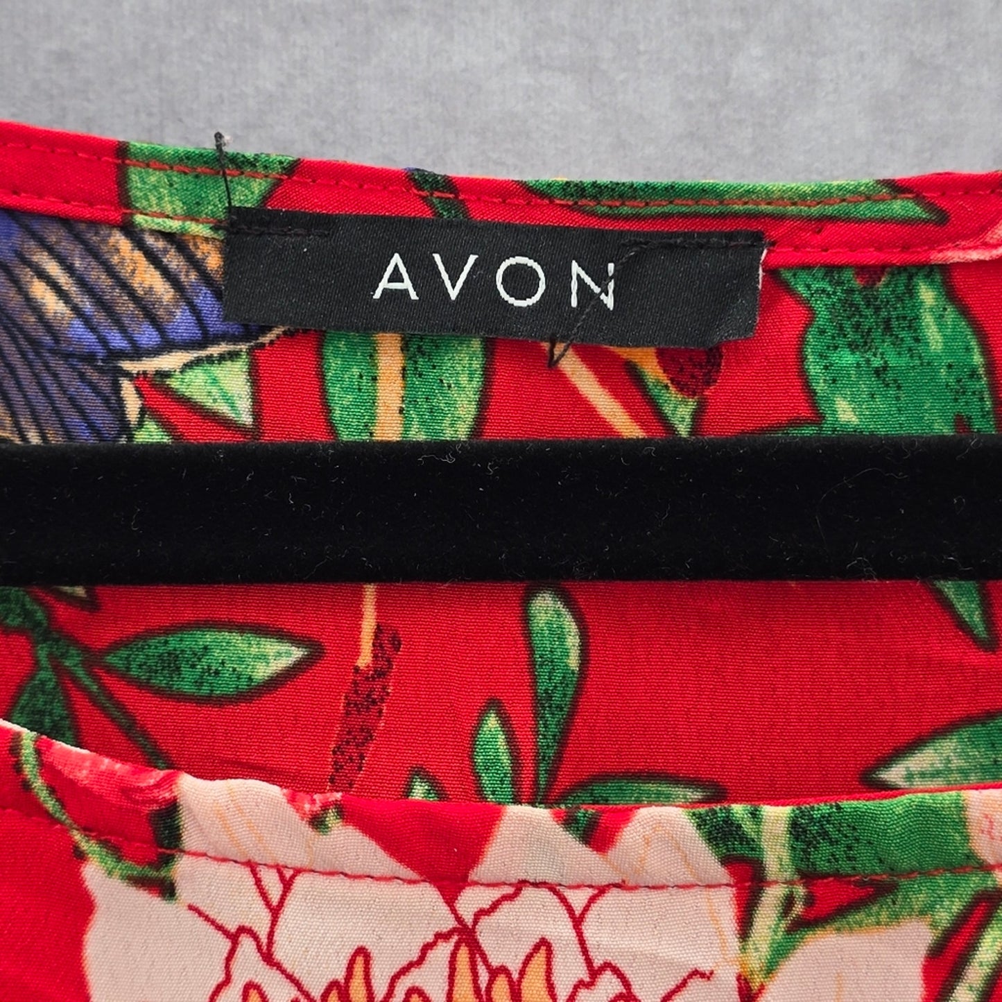 Avon Red Floral Butterfly Print Short Sleeve Top Plus 18W-20W 1X