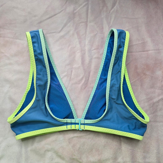 Aerie Blue Green Scoop V Neck Padded Hook Bikini Top Swimwear XS