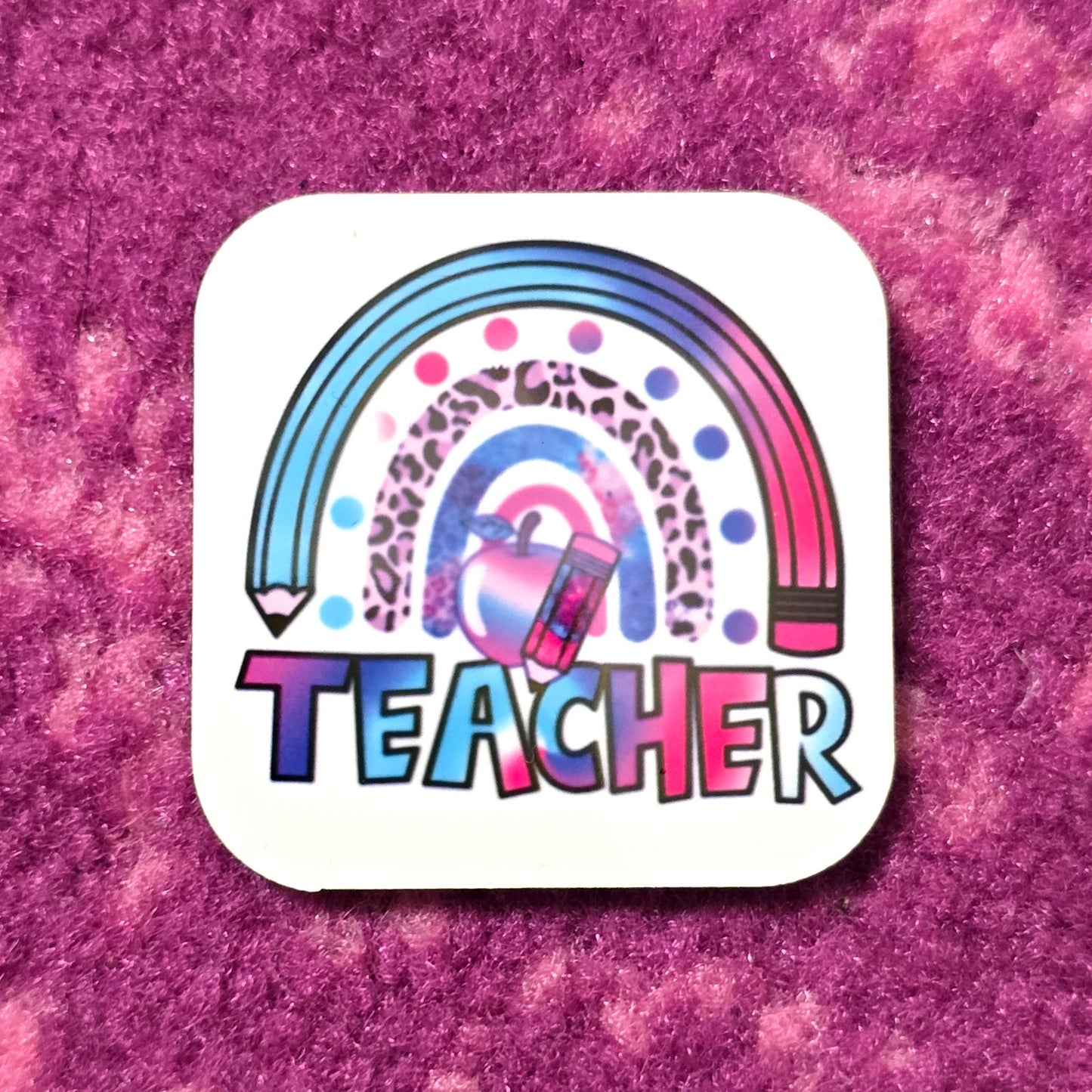 Teacher Blue Pencil Handmade Square Refrigerator Magnet