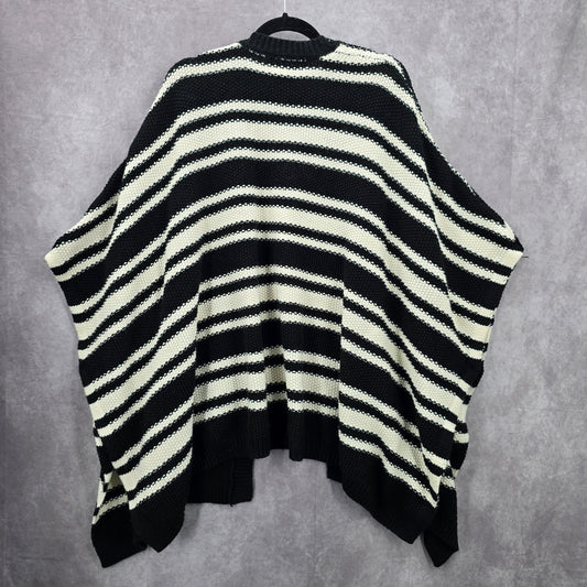Forever 21 Black White Stripes Knit Cardigan Wide Poncho Cape Sweater One Size