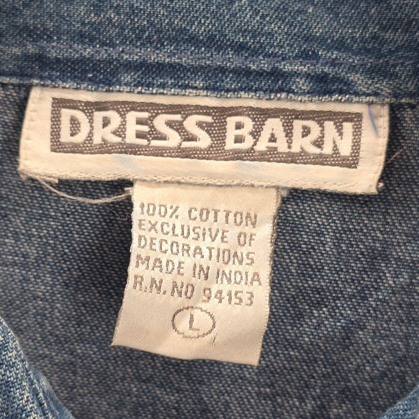 DressBarn Blue Embroidered Scarecrows VTG Button Y2K Cotton Denim Shirt L Large