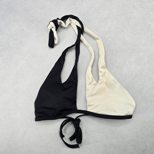 Black White Crisscross Halter Tie Padded Bikini Bralette Swim Top S Small