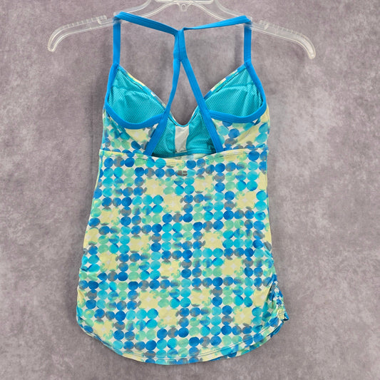 Blue Circle Print Crisscross Scrunch Tie Padded Swimwear Tankini Top Small 6
