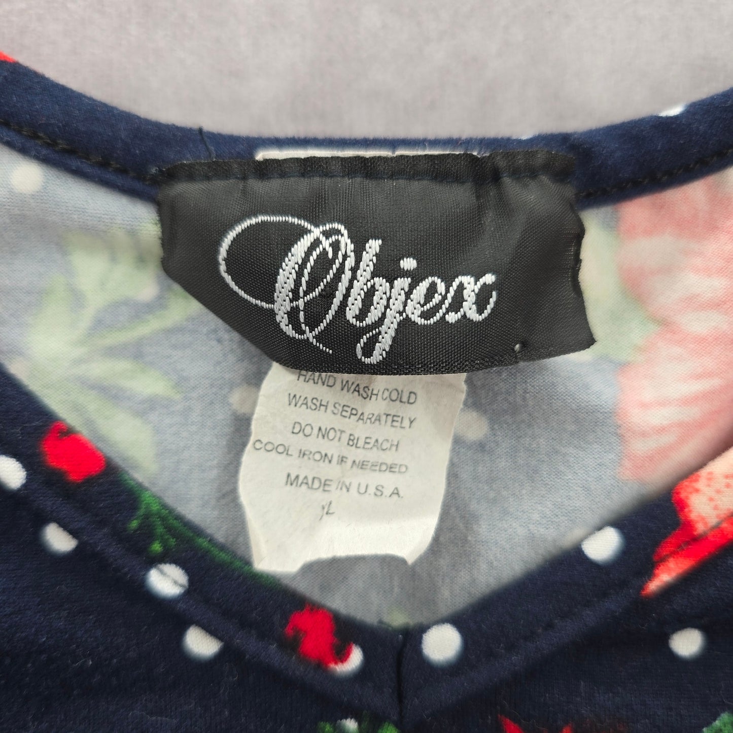 Objex Navy Blue Floral Polka Dot Cold Short Cropped Top Blouse Extra Large XL