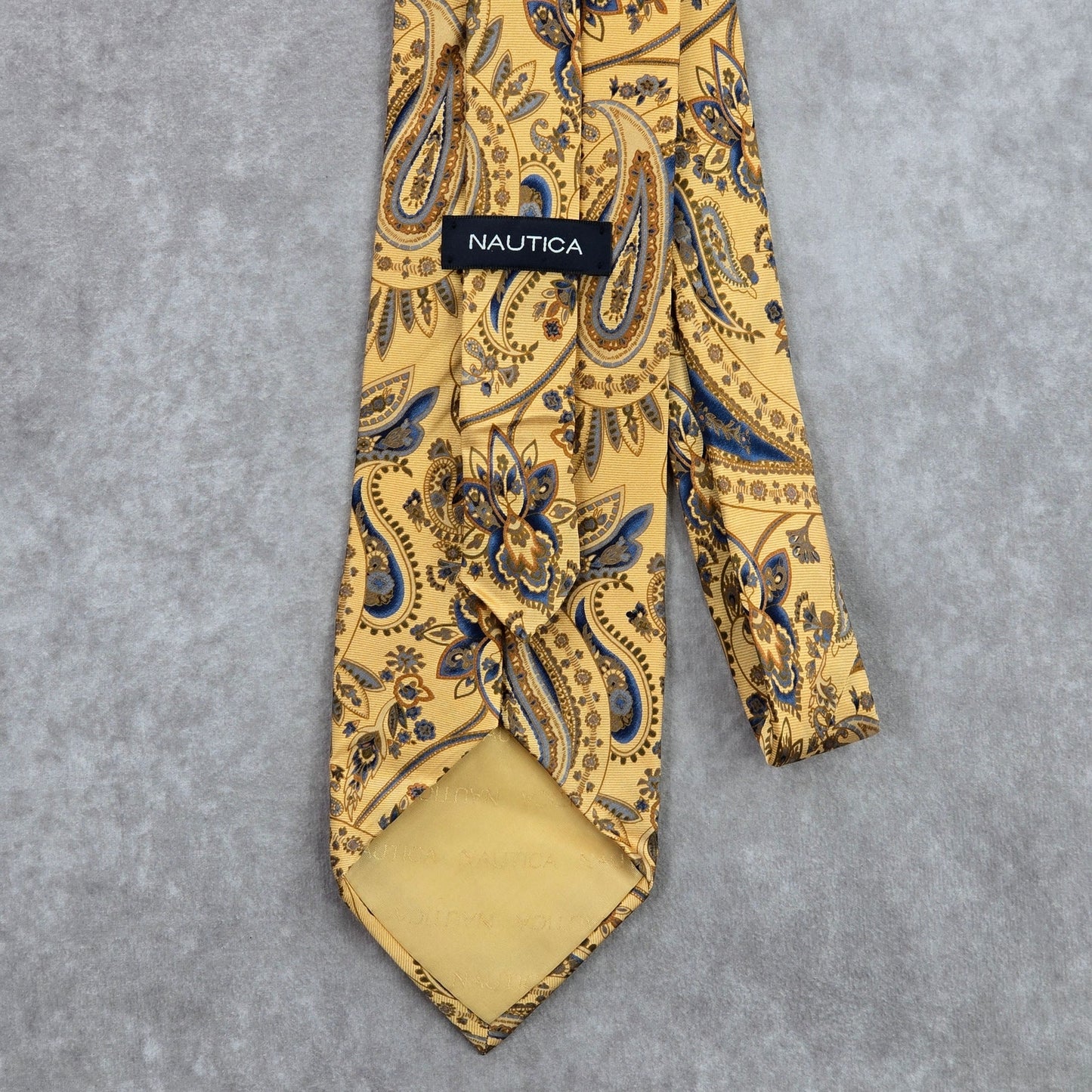 Nautica Gold Blue Gray Floral Paisley Silk Executive Corporate Neck Tie Men's