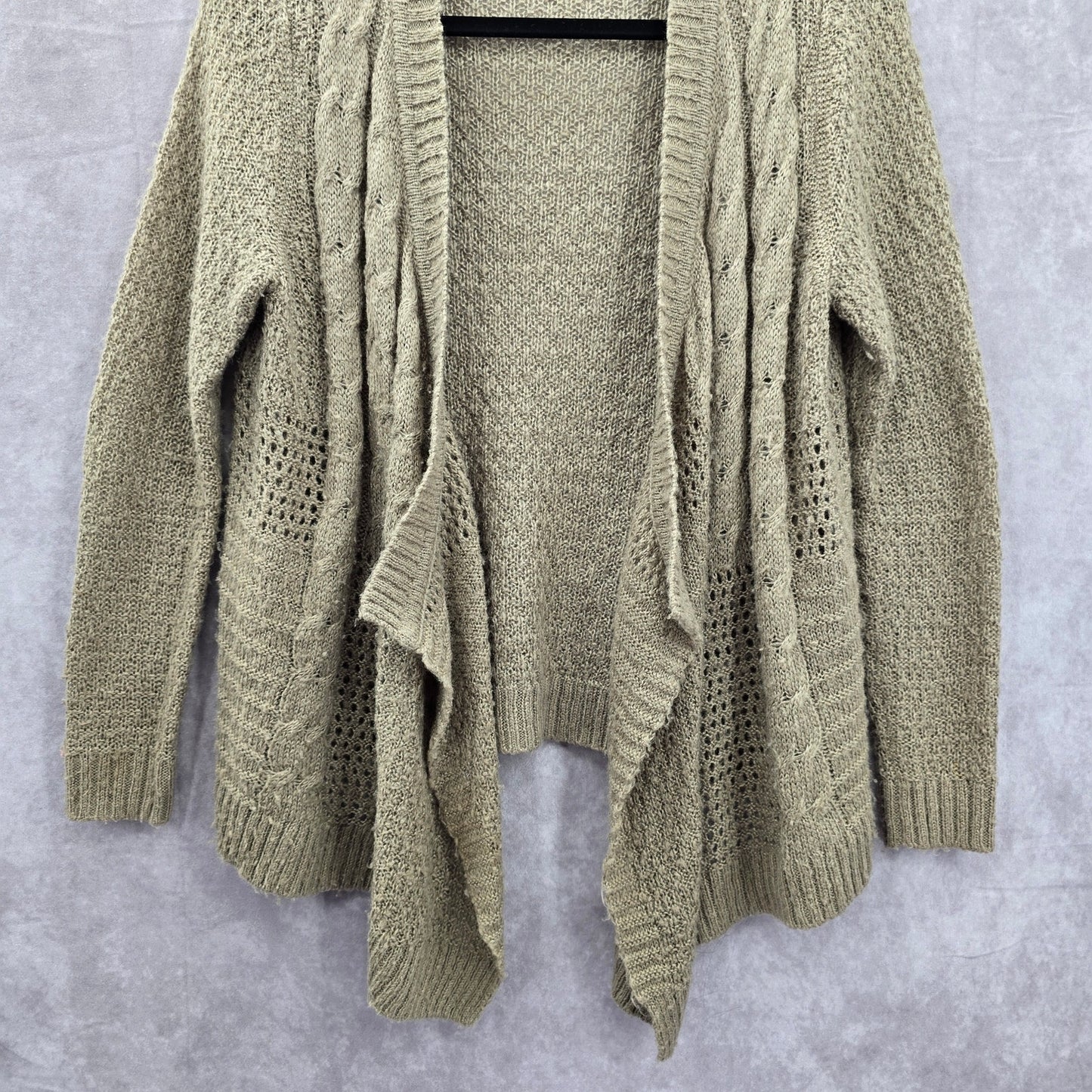Sonoma Tan Sweater Drape Acrylic Open Style Long Sleeve Cardigan Petite Medium
