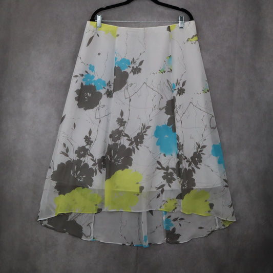 Investments II White Floral High Low Midi Flare Boho Flirty Skirt Plus 16W NWT