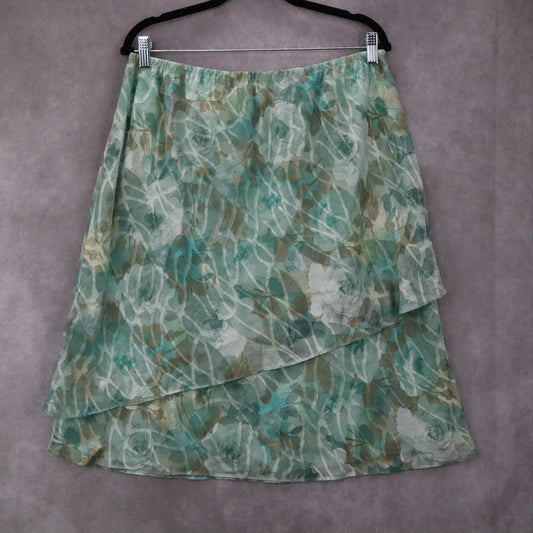 Kathy Roberts Green Floral Knee Length Flare Skirt Pull On Vintage Y2K Plus 16