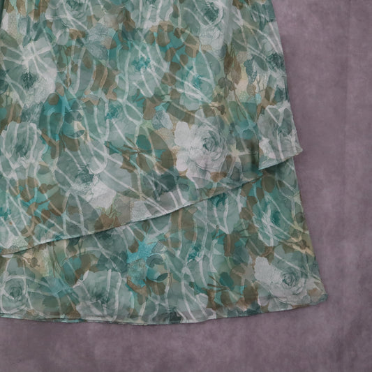 Kathy Roberts Green Floral Knee Length Flare Skirt Pull On Vintage Y2K Plus 16