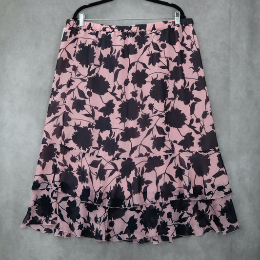 Sag Harbor Pink Blue Floral Knee Length Skirt Pull On Plus Boho XL Extra Large