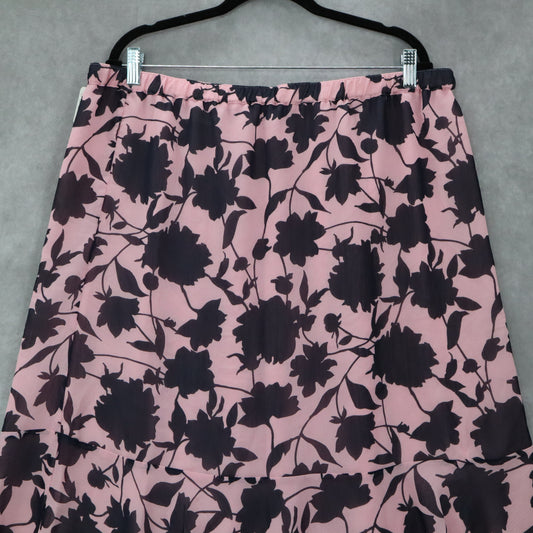 Sag Harbor Pink Blue Floral Knee Length Skirt Pull On Plus Boho XL Extra Large