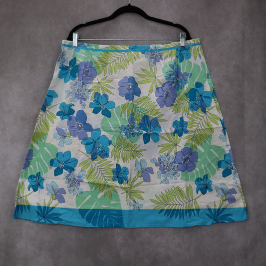Van Heusen Blue Floral Knee Length Cotton Whimsy Costal Beach Skirt Plus 18 NWT