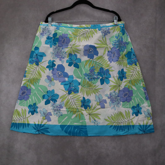 Van Heusen Blue Floral Knee Length Cotton Whimsy Costal Beach Skirt Plus 18 NWT