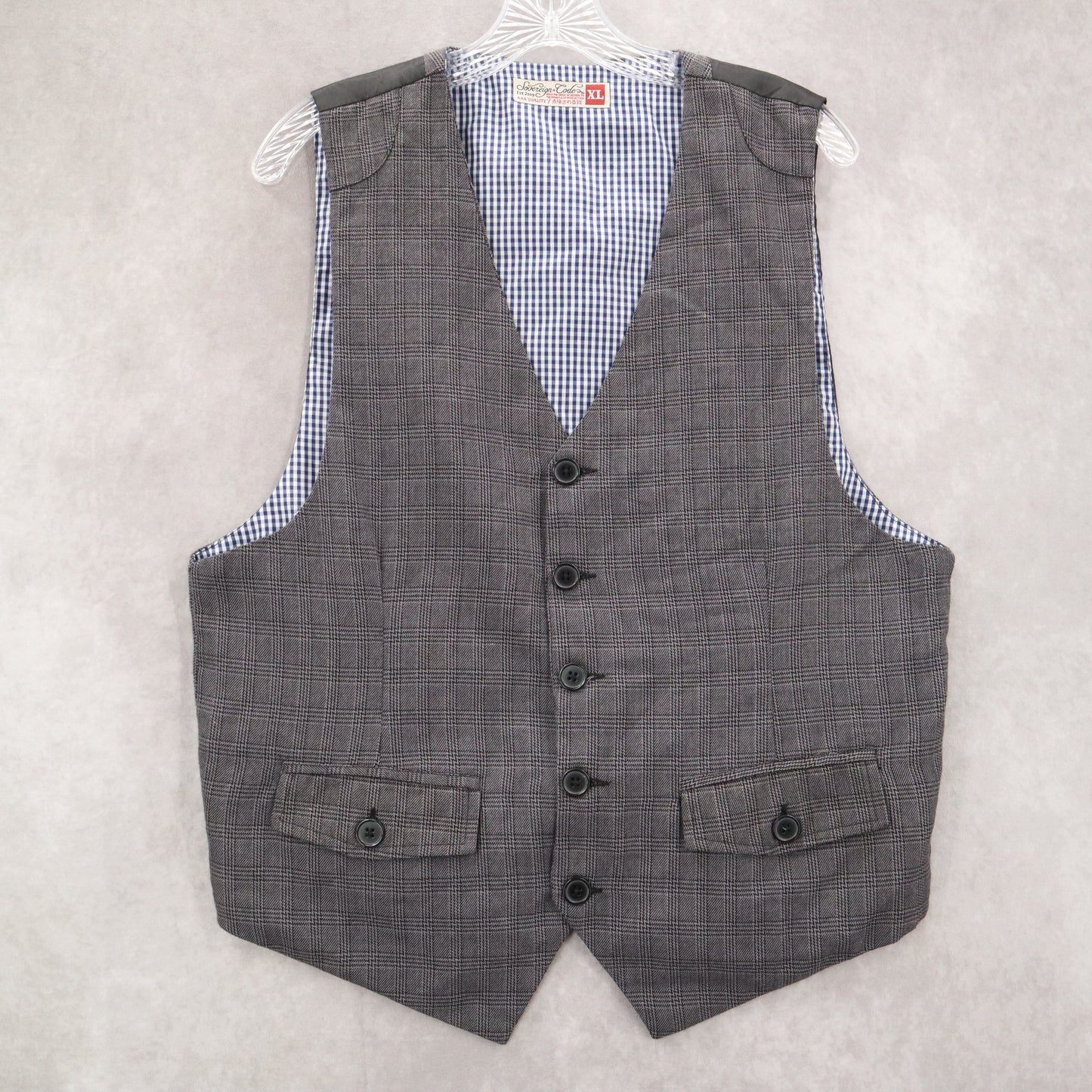 Sovereign Codes Gray Checker 5 Button Point Pocket Waistcoat Formal Suit Vest XL