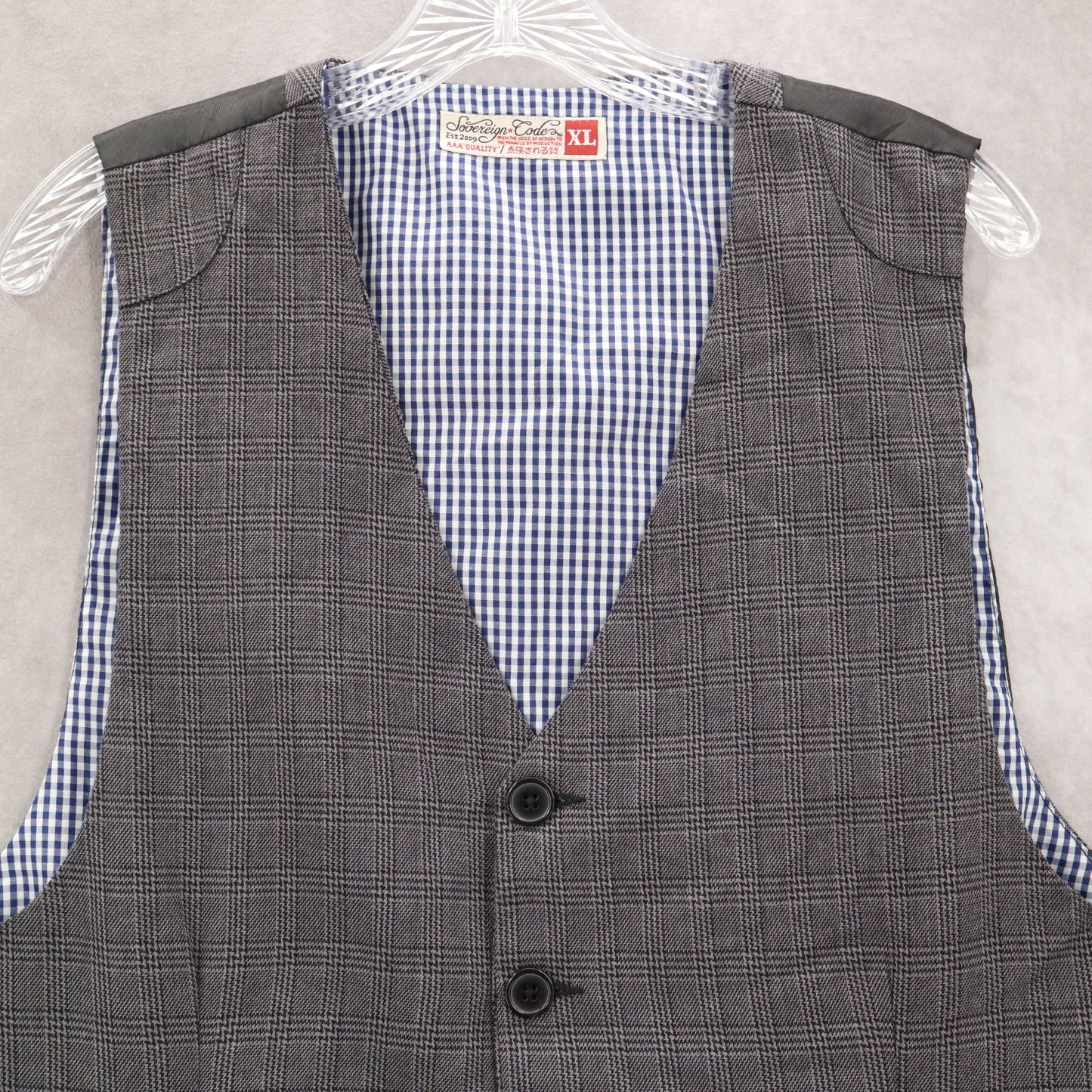 Sovereign Codes Gray Checker 5 Button Point Pocket Waistcoat Formal Suit Vest XL