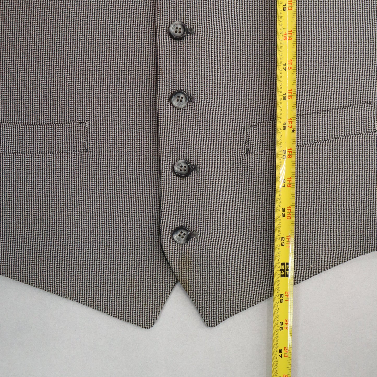 Gray Checker 5 Button Point Bottom Waistcoat Tuxedo Formal Suit Vest Wool Medium
