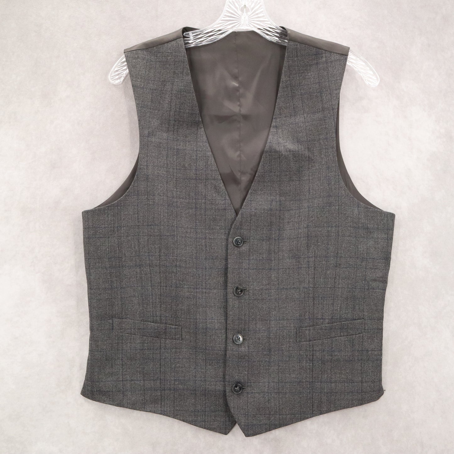 Gray Plaid 5 Button Straight Bottom Waistcoat Formal Tuxedo Suit Vest 39S Small