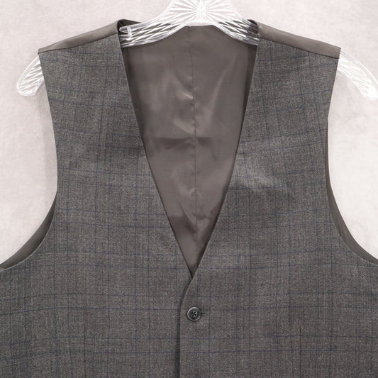 Gray Plaid 5 Button Straight Bottom Waistcoat Formal Tuxedo Suit Vest 39S Small