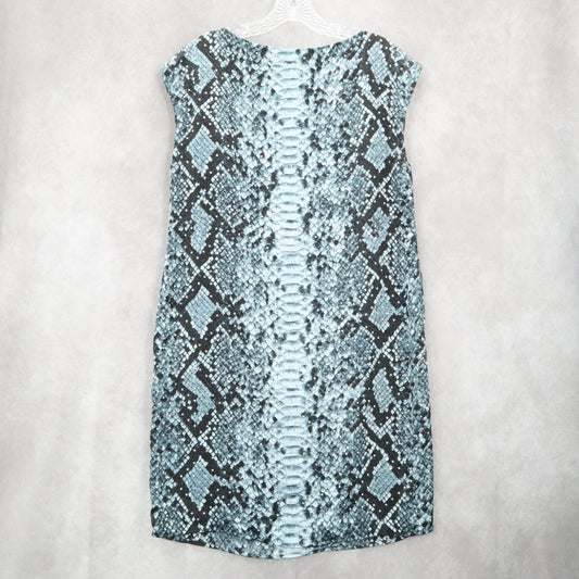 Michael Kors Blue Rhinestone Animal Print Party Snakeskin Sheath Dress Medium