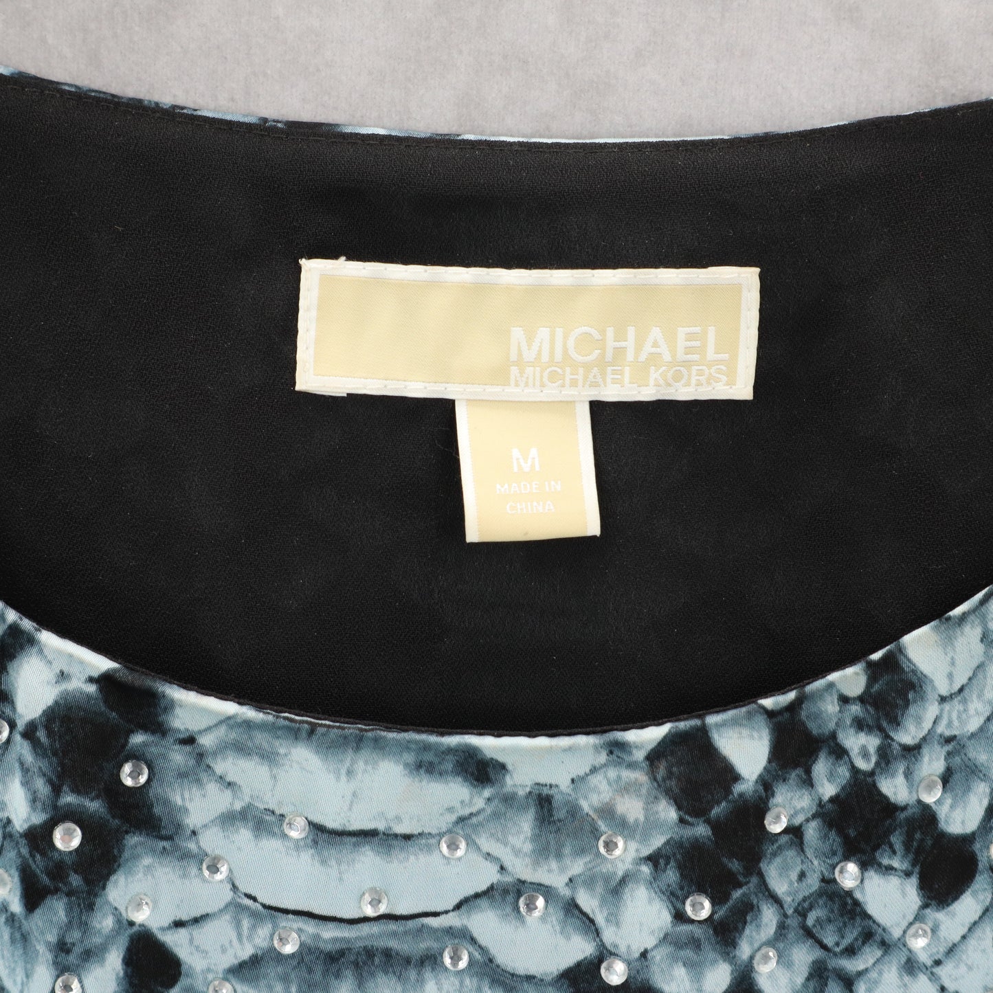 Michael Kors Blue Rhinestone Animal Print Party Snakeskin Sheath Dress Medium