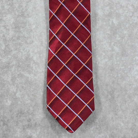 Ike Behar Red Plaid Burgundy Stripe Tartan Silk Executive Geometric Neck Tie Men