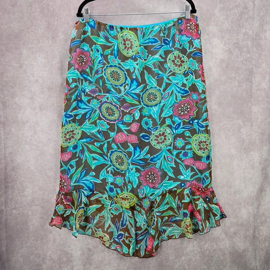 Cato Blue Floral Ruffle High Low Stretch Skirt 14/16W