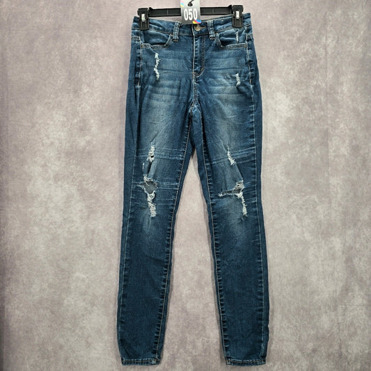 050. So Distressed Ultimate High Rise Denim Jeggings Blue Pants Jeans Skinny 3