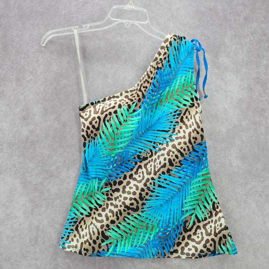 New Directions Blue Leaf One Shoulder Padded Swimwear Tankini Top Medium M